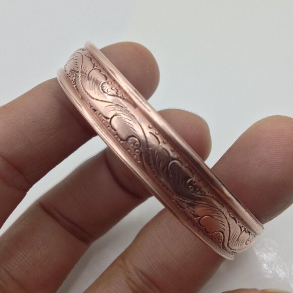 100% Pure Copper Hand Carved Tibetan Healing Bracelet - Unisex Adjustable Design - Picture 5 of 5